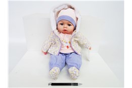 *LALKA BOBAS, 45 cm, dźw., fioletowo-róż. ubranie