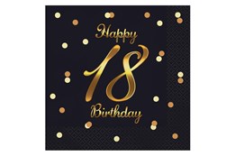 SERWETKI 18 Birthday, czarne, 33x33 cm, 20 szt.
