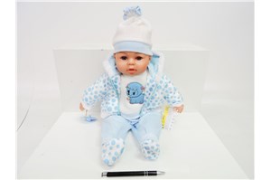 *LALKA BOBAS 45 cm. dźw. PL, nieb. bluza z zwierz.
