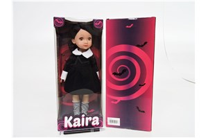 LALKA 34x14x8 cm, w czarnej sukni,          kart.