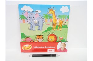 DREWNO, układanka, zwierzęta zoo, pinezki drew.