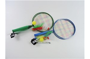 AST. BADMINTON metal. 46 cm lotka + piłki 2 kol.