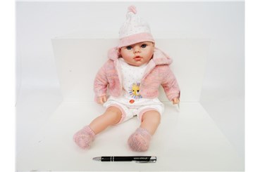 *LALKA BOBAS, 45 cm, ubranie w kropki