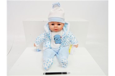 *LALKA BOBAS 45 cm. dźw. PL, nieb. bluza z zwierz.