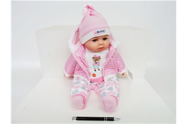 LALKA BOBAS, 45 cm, dźw, w róż. kurtce, smoczek