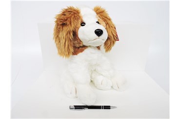 *PLUSZ pies, 27 cm, siedzący biało/beżowy