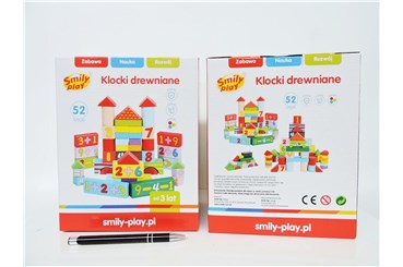*SMILY klocki drewniane 52 szt.,         kart.