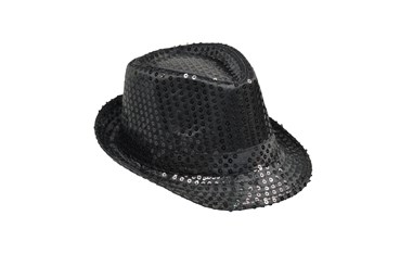 KAPELUSZ, cekinowy, czarny