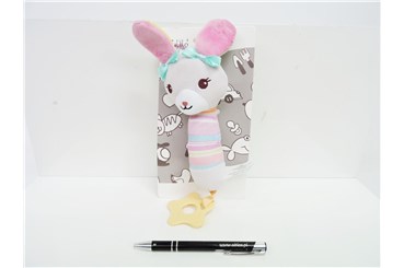 NEW BABY PISZCZEK, pałka, 17 cm, króliczek, róż.