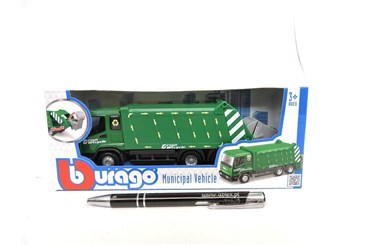 *BBURAGO metal, Zielona śmieciarka ciężarówka18 cm