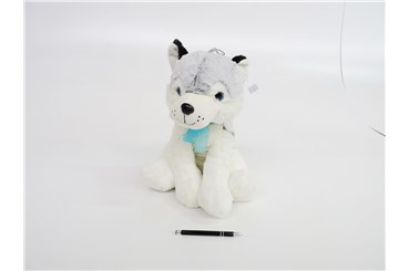 *PLUSZ husky siedzący, 40 cm, z nieb. kokard.