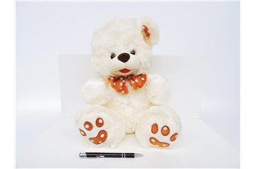 *PLUSZ miś, 35 cm, kremowy, kokarda w kropki