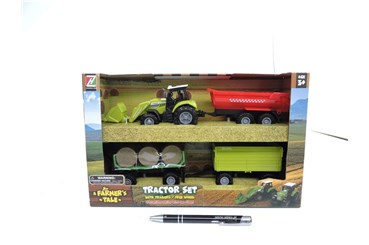 TRAKTOR 15 cm, z przyczepami, 4pak, św. dź.  kart.