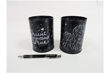 SKARBONKA metal. okrągła, JEDNOROŻEC, holo