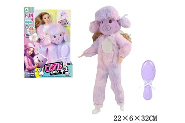 LALKA w przebraniu, 22 cm, fioletowa,        kart.