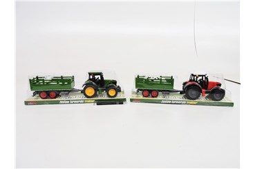 AST. TRAKTOR z przyczepą z krową,40x11x13 cm,klosz