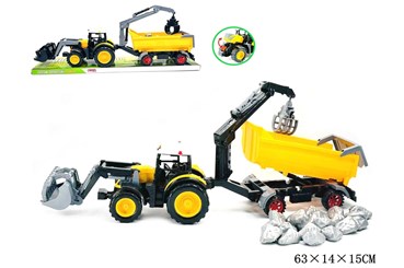 Traktor z przyczepą żółtą i kamieniami klosz