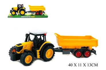 TRAKTOR Z PRZYCZEPĄ, żółty, 40x11x13 cm,  klosz