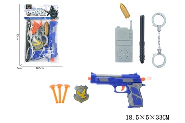 ZESTAW POLICYJNY w folii niebieski pistolet