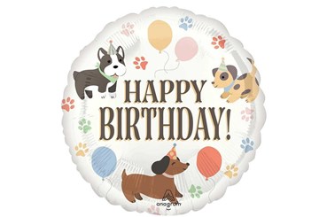 BALON foliowy 18" happy birthday pieski 46 cm