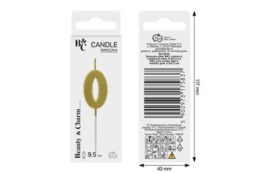 ŚWIECZKA piker B&C, cyferka 0, metal. złota