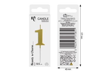 ŚWIECZKA piker B&C, cyferka 1, metal. złota