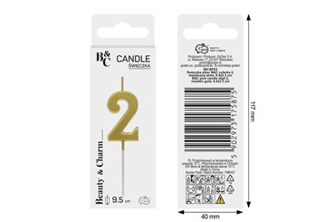 ŚWIECZKA piker B&C, cyferka 2, metal. złota