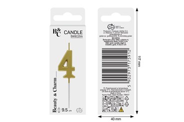 ŚWIECZKA piker B&C, cyferka 4, metal. złota