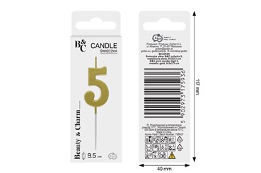 ŚWIECZKA piker B&C, cyferka 5, metal. złota