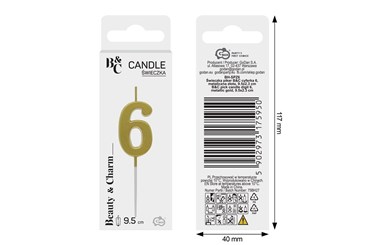 ŚWIECZKA piker B&C, cyferka 6, metal. złota
