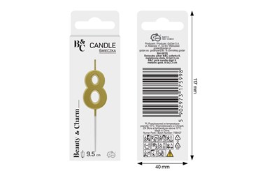 ŚWIECZKA piker B&C, cyferka 8, metal. złota