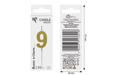ŚWIECZKA piker B&C, cyferka 9, metal. złota