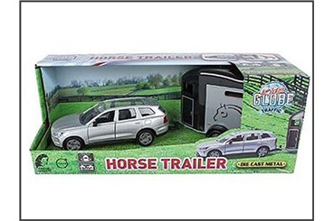 *AUTO metal. Volvo EX 90 z przyczepą do koni 28 cm