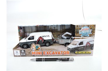 AUTO metal VW Transporter z przyczep 27 cm koparka