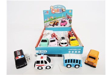 AST. AUTA metal x 12, CARTOON CARS  8 cm, displ.