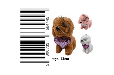 AST. BRELOK pies pluszowy z sercem, 12 cm, 3 wz.