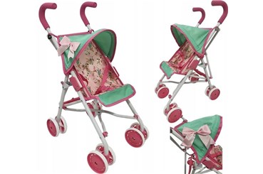 *WÓZEK SPACEROWY, dla lalek, różowo-ziel.,  fol.