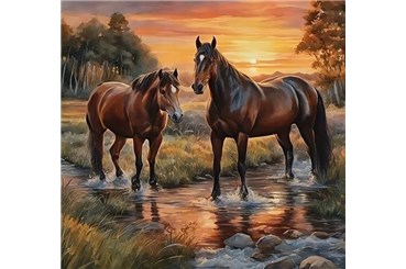 MOZAIKA d. DIAMENTOWA 40x30 cm, konie w strumieniu