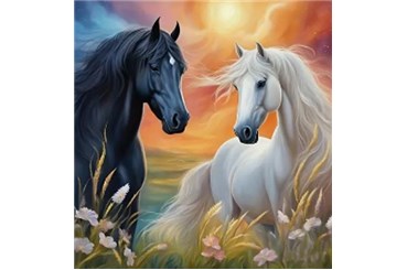 MOZAIKA d. DIAMENTOWA, 40x30 cm, Koń czarny biały