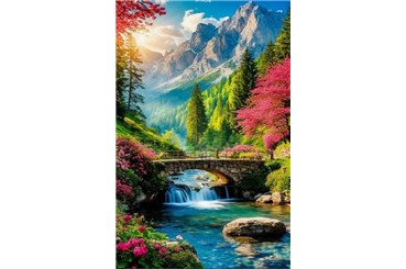 MOZAIKA d DIAMENTOWA 40x30, mostek nad rzeką w gór