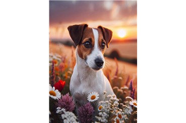 MOZAIKA d.DIAMENTOWA,40X30 cm.Jack Russel w kwiat.