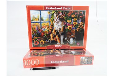 CAS. PUZZLE 1000 el. Medytujący kot wśród kwiatów