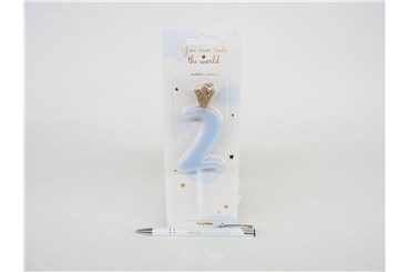 ŚWIECZKA urodzinowa CYFRA 2 niebieski 9,5cm