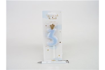 ŚWIECZKA urodzinowa CYFRA 3 niebieski 9,5 cm
