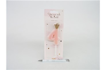 ŚWIECZKA urodzinowa CYFRA 4  róż 9,5 cm
