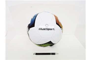 *PIŁKA NOŻNA MAXSPORT, roz. 5, biała, nieb-ziel-po
