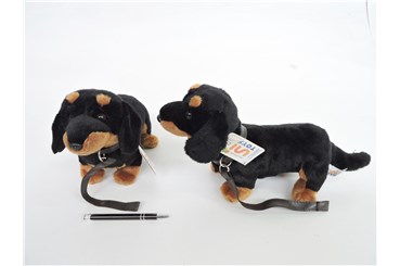 PLUSZ pies jamnik, 28 cm, ze smyczą UNITOYS