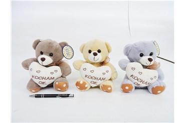 AST. PLUSZ MIŚ 17 cm, z sercem "KOCHAM CIĘ", 3 kol