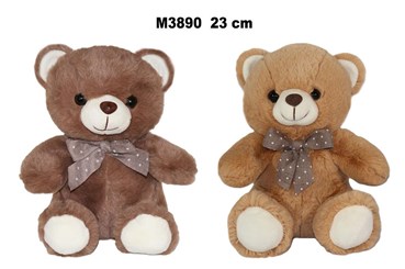 PLUSZ MIŚ 2 kol 23 cm brązowa kokarda w kropki