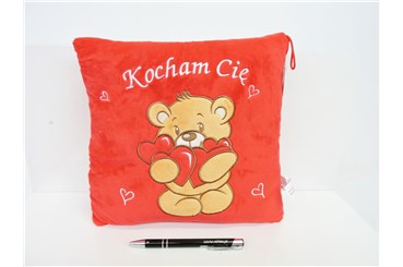 *PLUSZ PODUSZKA 25x25 cm, "KOCHAM CIĘ", miś